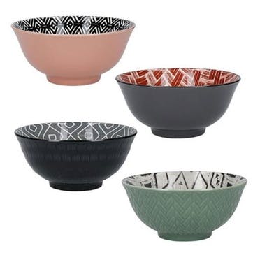 Designed For Life Set of 4 Bowls D15.5cm, Green/Black