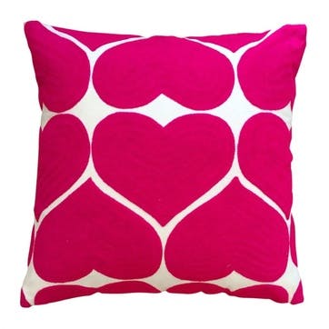 Embroidered Heart Cushion; Fuschia
