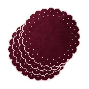 Daisy Set of 4 Placemats, D40cm, Burgandy