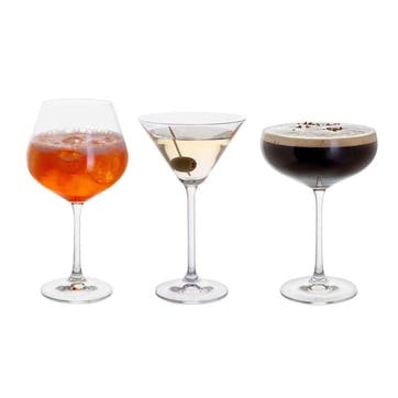Cocktail Hour Set of 3 Cocktail Glasses  , Clear