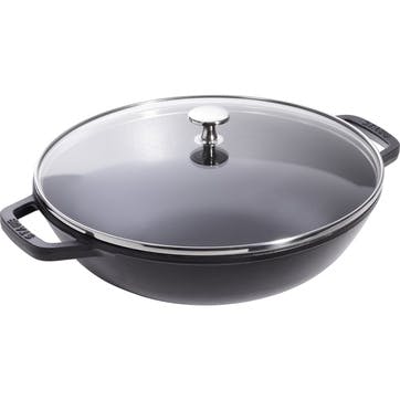 Cast Iron Wok With Clear Lid, Black