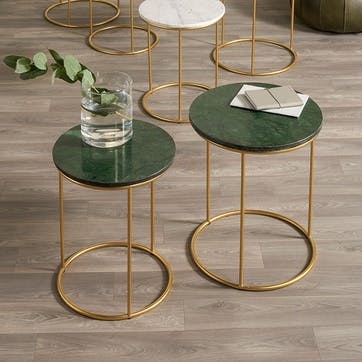 Milly Set of 2 Side Tables , Green Marble & Gold