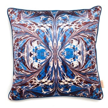 Marbled Velvet Cushion, 50 x 50cm, Blue Fantasy Kaleidoscope