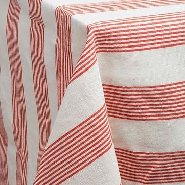Long Lunch Stripe Hand Made Tablecloth 145 x 200cm, Red / White