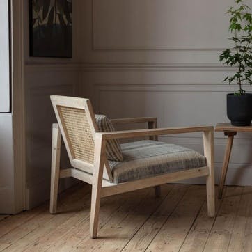 Laurel Striped Cane Armchair, Blue & White