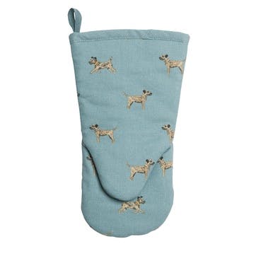Border Terrier Oven Mitt , Teal, Taupe, Brown