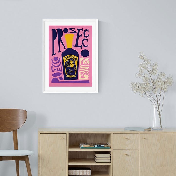 Fox and Velvet Prosecco Art Print H44 x W32cm, Pink