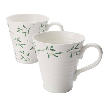 Mistletoe Set of 2 Mugs, 335ml, White/Green