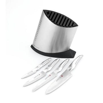 Sai 5 Piece Global Sai Knife Block Set , Silver