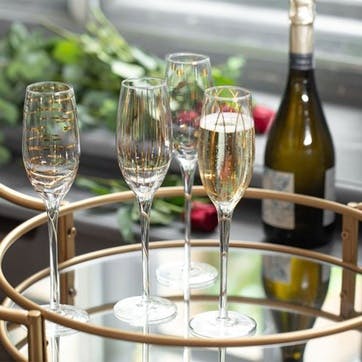 Cheers Set of 4 Champagne Flute Glasses 210ml, Metallic Gold
