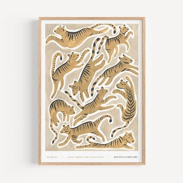 Tigers 01 Recycled Paper Print A3, Beige