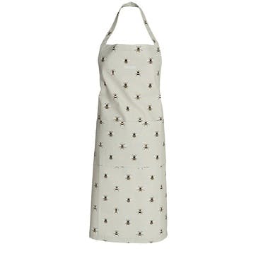 Bees Linen Apron , Natural, Yellow