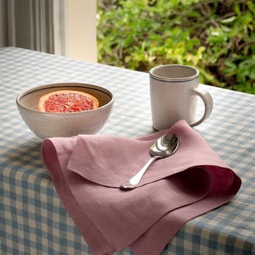 Gingham Linen Tablecloth 150 x 250cm, Warm Blue