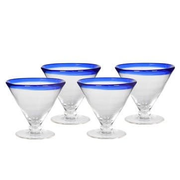 Blue Edge Set of 4 Cocktail Glasses, Blue