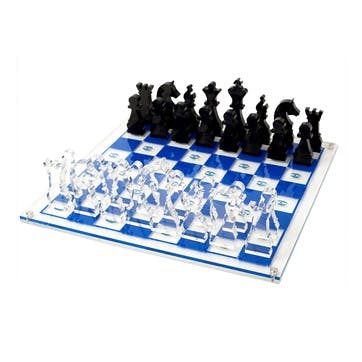 Chess board, W35.6 x D35.6 x H2cm, Casacarta, Eye, Clear/Blue