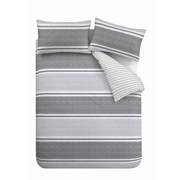 Textured Banded Stripe Double Duvet Set, Charcoal