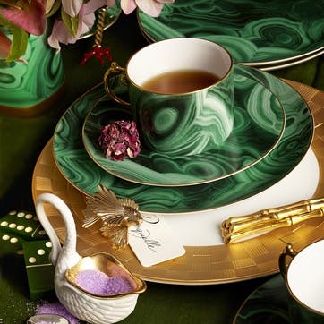 Malachite Teacup & Saucer, Set of 2