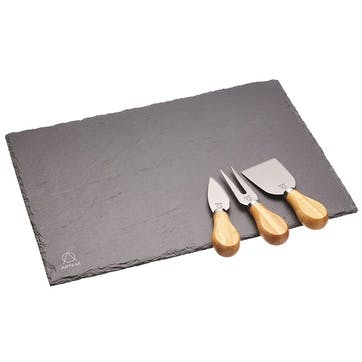 Cheese platter set, 35 x 25cm, KitchenCraft, slate and acacia wood