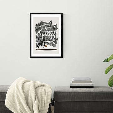 Fox and Velvet Liverpool Cityscape Framed Print 63 x 45cm, Black