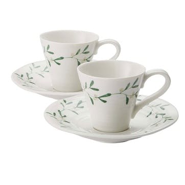 Mistletoe Ceramic Espresso Cup & Saucer Set of 2