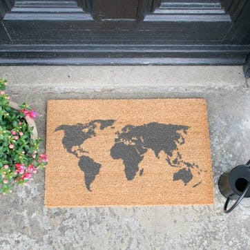 World Map Doormat, Grey