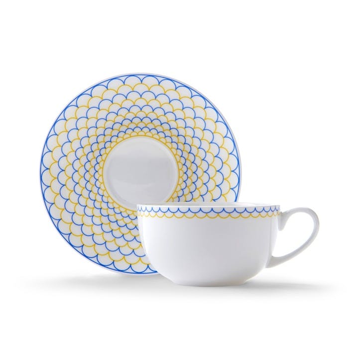 Ripple Cup and Saucer 375ml, Yellow & Blue