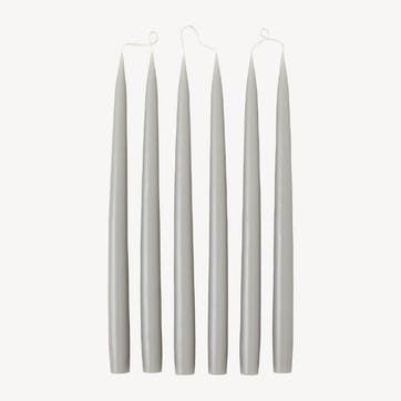 Set of 6 Tapered Dinner Candles H35cm, Light Grey