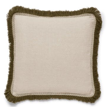Elspeth Cushion Cover with Fringing 56 x 56cm, Natural/Green