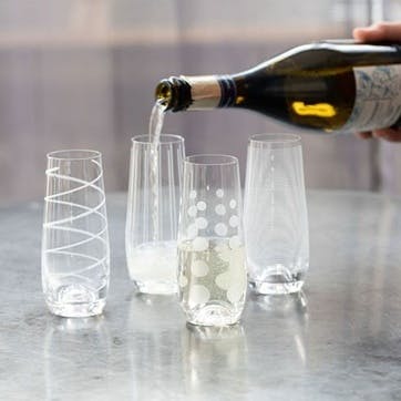 Cheers Set of 4 Stemless Flutes 230ml, Clear