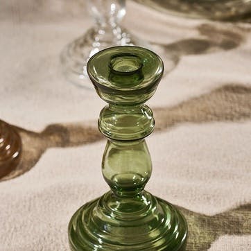 Buran Glass Candlestick H18cm, Dark Emerald