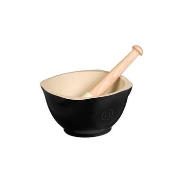 Ceramic Pestle & Mortar, 15cm, Black Truffle