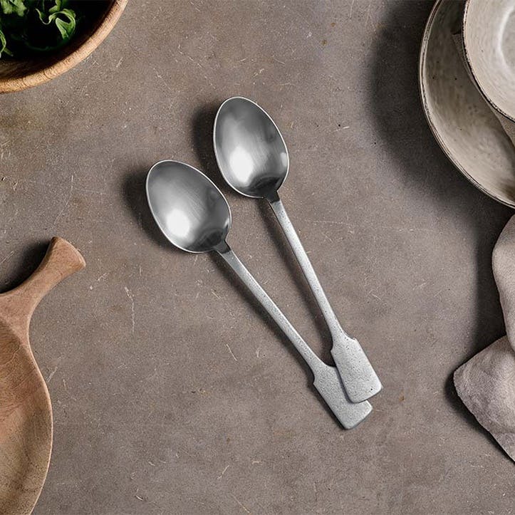Veeta Set of 2 Serving Spoons, Brushed Silver