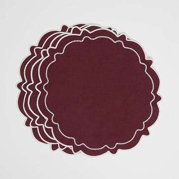 Abigail Set of 4 Placemats, D40cm, Burgandy