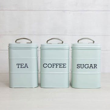 Living Nostalgia Three Piece Storage Tin Set 11 x 17cm, Vintage Blue