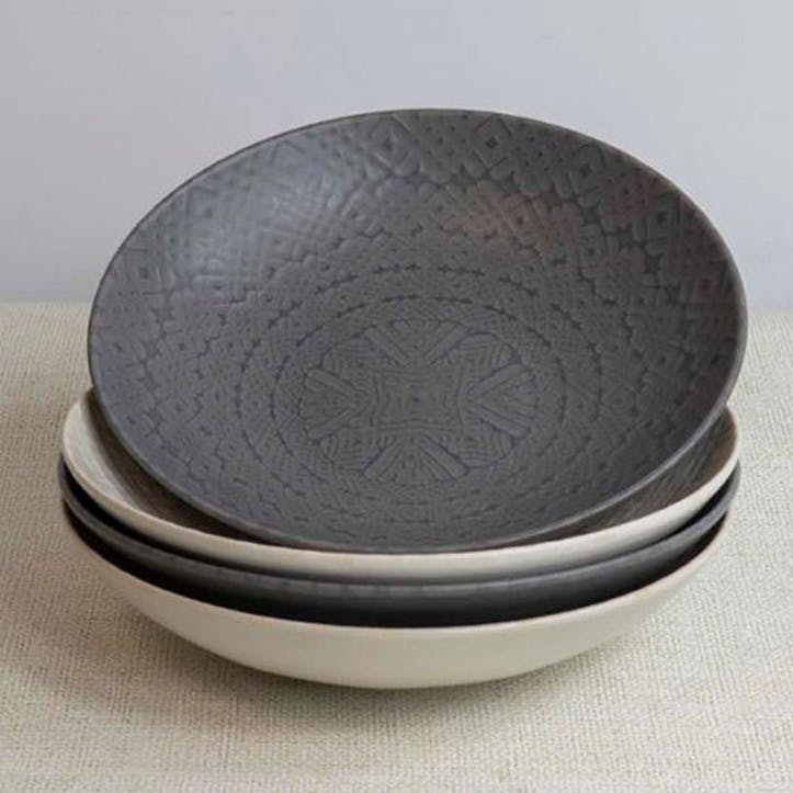 Stoneware Set of 4 Coupe Pasta Bowls D22cm, Grey Embossed