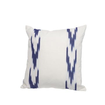 Indigo Ikat Lumbar Cushion 40 x 40cm, White/Blue