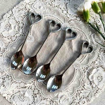 Love Heart Set of 4 Spoons L12.5cm, Silver