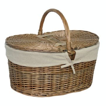 Willow Deep Antique Wash Oval Picnic Basket With Cream Lining