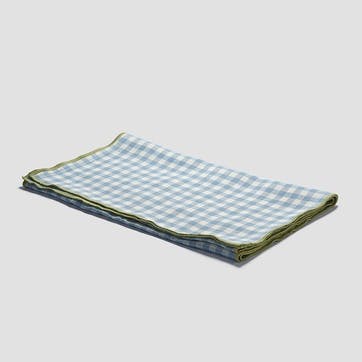 Gingham Linen Table Runner 45 x 200cm, Warm Blue