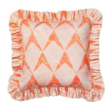 Ruffled Candy Cotton Cushion, 54 x 54cm, Marbled Peach