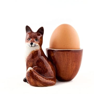 Fox With Egg Pair of Egg Cups H8cm Brown