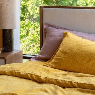 Washed Linen Super King Duvet Cover, Mustard