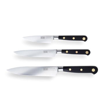 Oxford Set of 3 Assorted Knife Set, Brass Rivet