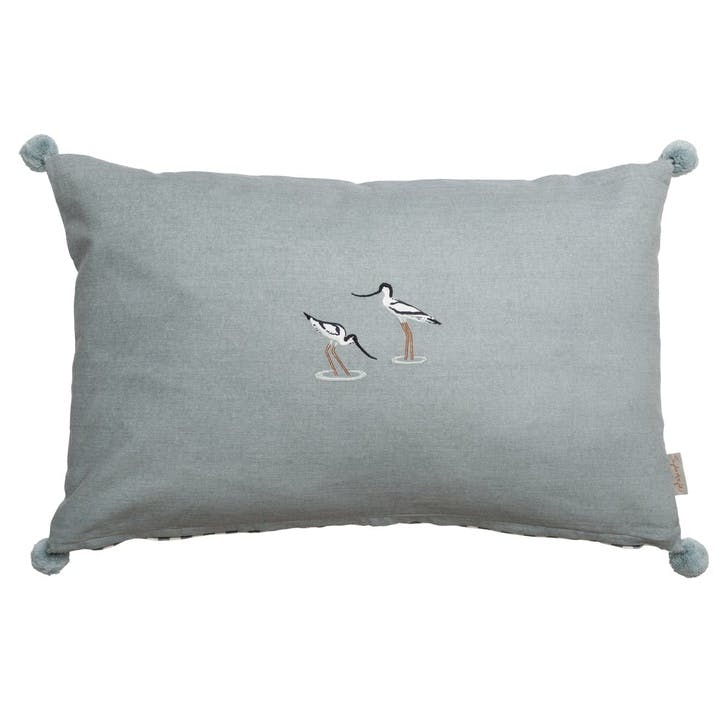 'Coastal Birds' Embroidered Cushion