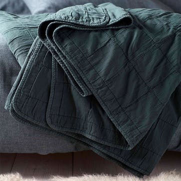 Finn Cotton Quilted Throw, 200 x 200cm, Darkest Spruce