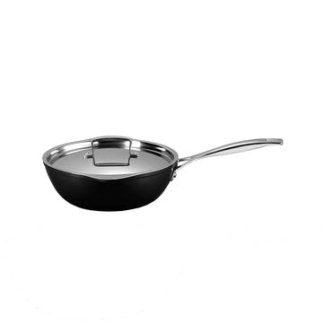 Toughened Non-Stick Chef's Pan with Pouring Spouts, 24cm, Black