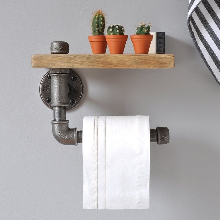 Industrial Toilet Roll Holder And Shelf - 22 x 18cm; Natural