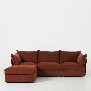 Model 06 Velvet 3 Seater Sofa With Chaise, Brick