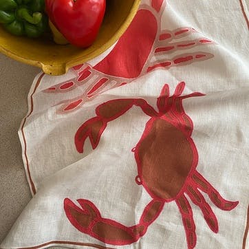 Crab Tea Towel 50 x 70cm, Red/Pink