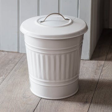 Mini bin, 10.5 litre - H33 x D25cm, Garden Trading Company, chalk colour powder coated galvanised steel with nickel handle